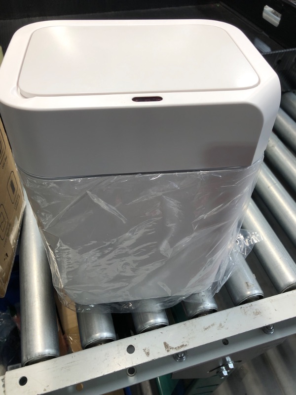 Photo 3 of **USED**ELPHECO Motion Sensor Trash Can with Lid 3.5 Gallon Automatic Small Slim Garbage Can Waterproof Smart Trash Bin for Bathroom, Kitchen, Office, Bedroom, Living Room, Toilet (White)
