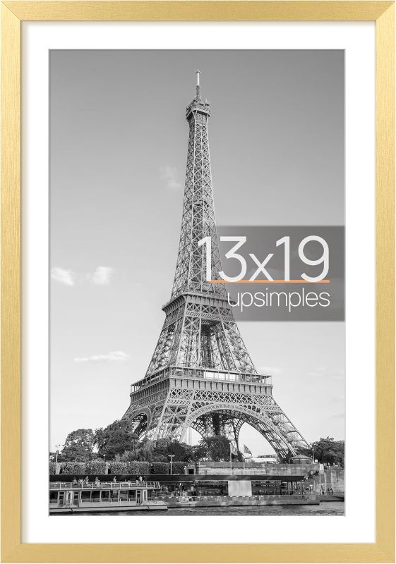 Photo 1 of  13x19 Picture Frame, Display Pictures 11x17 with Mat or 13x19 Without Mat, Wall Hanging Photo Frame, Gold, 1 Pack