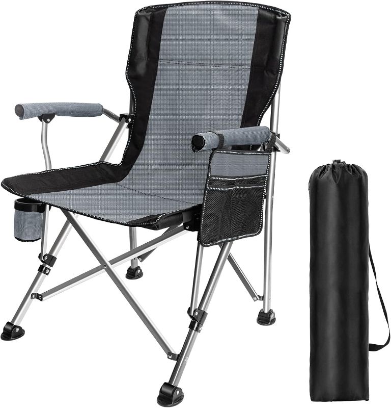 Photo 1 of (READ FULL POST) LAMA Folding Camping Chairs for Adults, High Back Directors Chair with Arm Rest, Heavy Duty 330 LBS Capacity Outdoor Camp Chair with Cup Holder for Camping Hiking Sports, Grey
