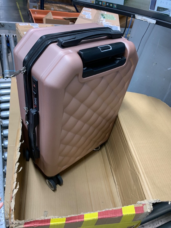 Photo 6 of ***USED - DIRTY - DEFAULT CODE IS 0-0-0***
Pink Carry-On Luggage Piece with Tufted-Like Finish, Rolling with Wheels and Handle