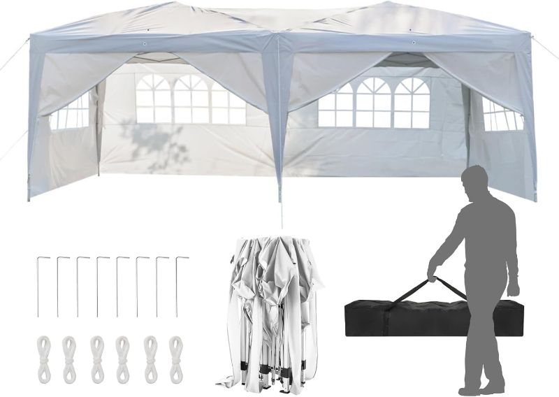 Photo 1 of *MISSING TARP + ACCESSORIES** Outvita 10x20ft Pop Up Canopy with 6 SideWalls, Ez Pop Up Portable Instant Canopy Tent for Outdoor Events, Party, Wedding, Birthday,Graduation (White)
