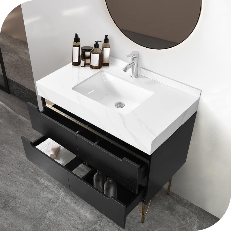 Photo 1 of *ONLY CABINET* HERNEST 36 Inch Sink Bathroom Cabinet Freestanding Storage Vanity with Ceramic Basin Sink and 4 Drawers, Black
