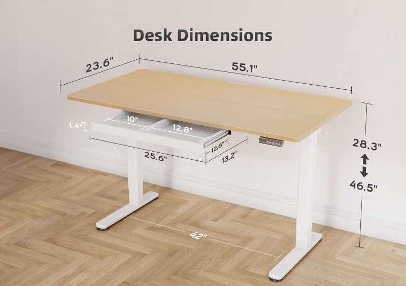 Photo 1 of (READ FULL POST) Standing Desk with Drawers, Stand Up Electric Standing Desk Adjustable Height, Sit Stand Desk Computer Workstation, 55 Inch, Natural Nature 55 inch