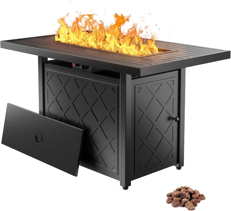 Photo 1 of *LIKE NEW**YITAHOME 43 Inch Propane Fire Pit Table, 50,000 BTU Gas Fire Pit with Ignition Systems, Iron Tabletop, Lava Rock, Lid, Rectangular Outdoor Firetable for Patio Deck Garden Backyard (Black)
