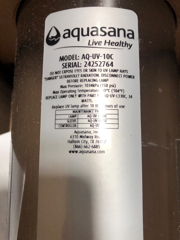 Photo 6 of * MISSING PARTS* Aquasana Whole House Water Filter System - UV Purifier - Salt-Free Descaler - Carbon & KDF Media - Filters Sediment & 97% Of Chlorine - 1,000,000 Gl - Water Softener Alternative - EQ-1000-AST-UV 10-Year Filter + Pro + UV + Conditioner