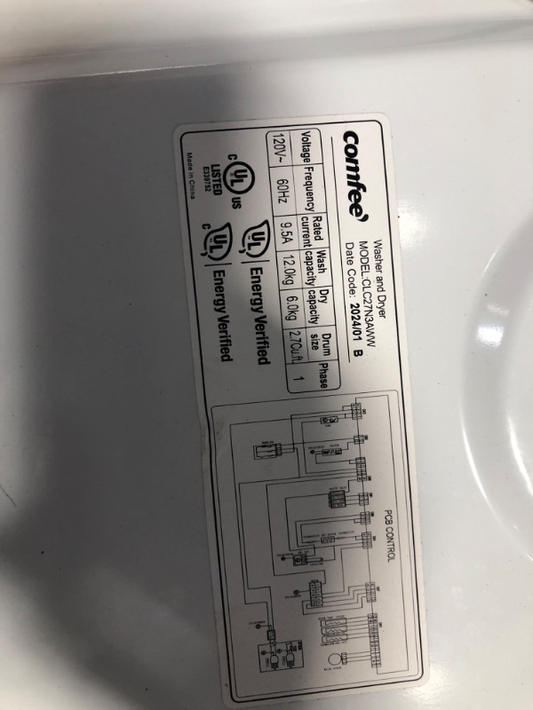 Photo 6 of * TESTED* COMFEE’ 24" Washer and Dryer Combo 2.7 cu.ft 26lbs Washing Machine Steam Care, Overnight Dry, No Shaking Front Load Full-Automatic Machine, Dorm White
