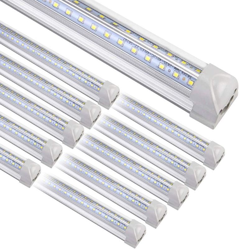 Photo 1 of * TESTED NEW* 8FT LED Shop Light Fixture, White 10 Pack T8 Integrated Tube Lights, 72W 9500LM 6500K High Output Clear Cover, V Shape 270 Degree Lighting for Garage Warehouse, Upgraded Lights Plug and Play
