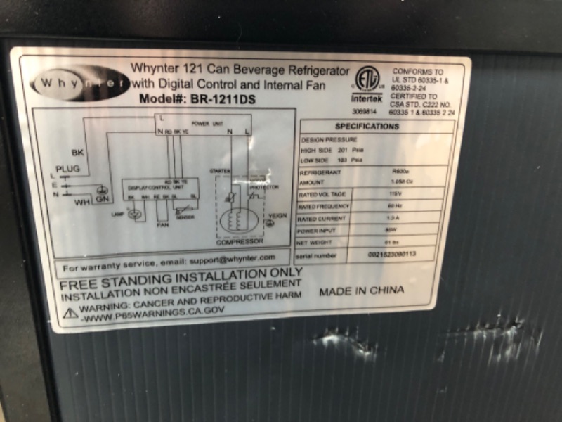 Photo 3 of * SEE NOTES* Whynter BR-1211DS 19? 121 Can Freestanding Beverage Refrigerator cooler with Digital Control and Lock Stainless Steel
