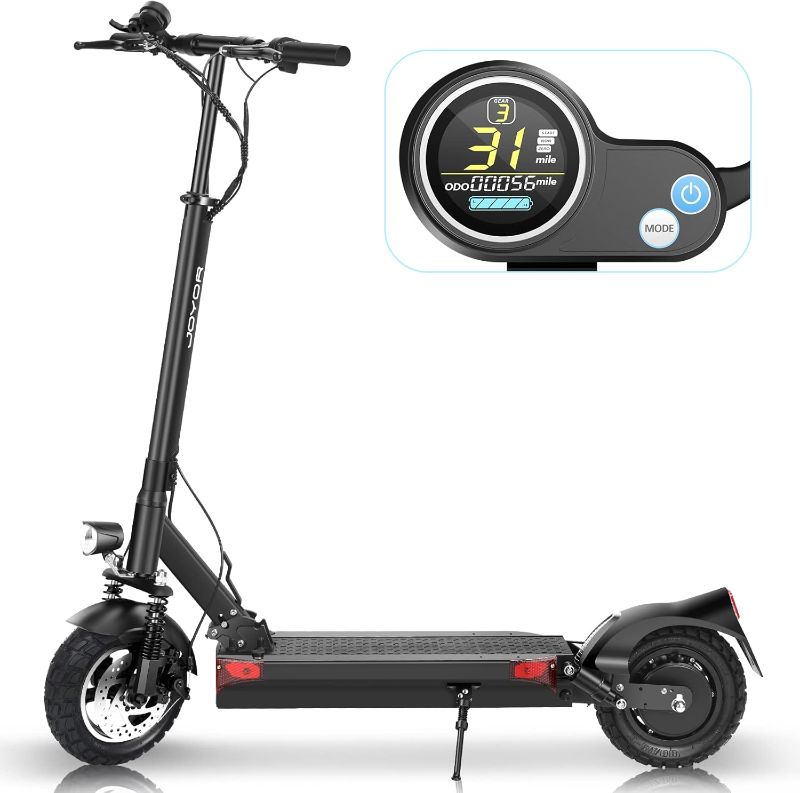 Photo 1 of * MINOR DAMAGE* JOYOR Y7-S Electric Scooter for Adults, Max 31 MPH and 43.5-56 Miles Long-Range, Dual Suspension, 10 Inch Off-Road Tires Foldable Electric Scooter for Commute and Travel
