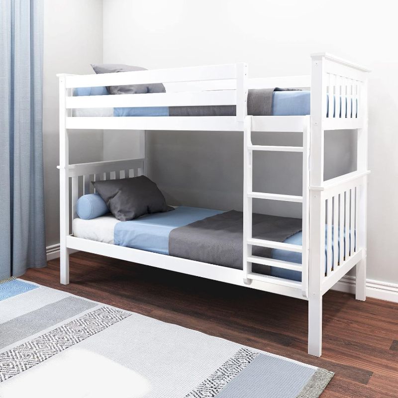 Photo 1 of * MISSING PARTS* Max & Lily Bunk Bed Twin over Twin, Solid Wood Bunk Bed Frame with Ladder for Kids, 14" Safety Guardrails, Easy Assembly, No Box Spring Needed, White
