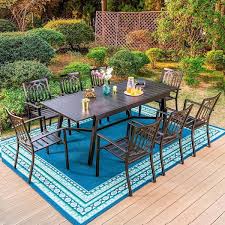 Photo 1 of * SEE NOTES* Black 9-Piece Metal Outdoor Patio Dining Set with Slat Extendable Table and Fashion Stackable Chairs