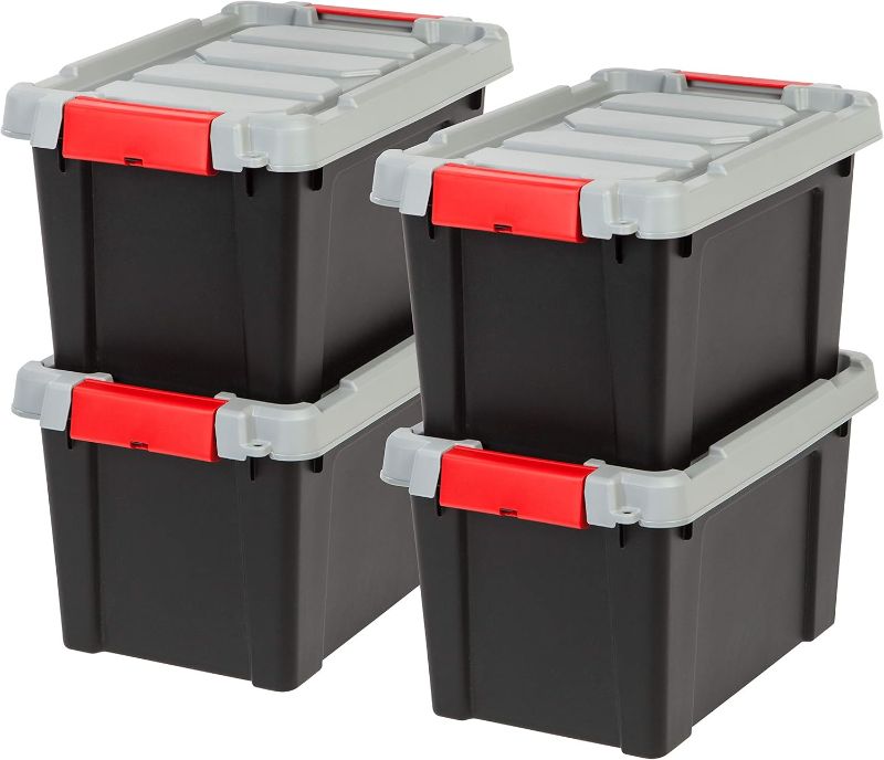 Photo 1 of * MINOR DAMAGE* IRIS USA SIA-5 Heavy Duty Stackable Utility Tote, 3 GAL, Black, 4 Count
