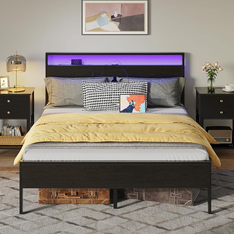 Photo 1 of * SEE NOTES* Rolanstar Bed Frame with Charging Station, Full Bed with LED Lights Headboard, Metal Platform, Strong Metal Slats Support, 10.2” Under Bed Storage Clearance, No Box Spring Needed, Noise Free
