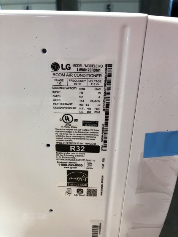 Photo 3 of ***NONREFUNDABLE - THIS SALE FINAL -  PARTS ONLY - SEE COMMENTS***
LG 8,000 BTU Smart Window Air Conditioner, 115V, AC Window Unit for Rooms up to 350 Sq. Ft., Perfect for Bedroom or Office, Smartphone and Voice Control, Works with LG ThinQ, Amazon Alexa,