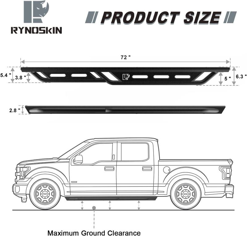 Photo 3 of (READ FULL POST) RYNOSKIN Running Boards Fit 2020-2024 Jeep Gladiator JT 4 Door Off-Road Gladiator JT Side Steps Nerf Bars Heavy Texture Black Jeep Gladiator Accessories (2pcs)
