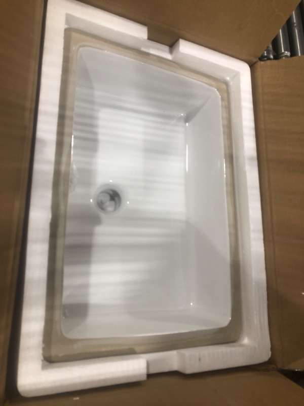 Photo 2 of 18 x 12 Inch Undermount Bathroom Sink Vessel Sinks Rectangular Modern White Ceramic Vanity Classic Basin with Overflow 18x12 inch White-Undermount