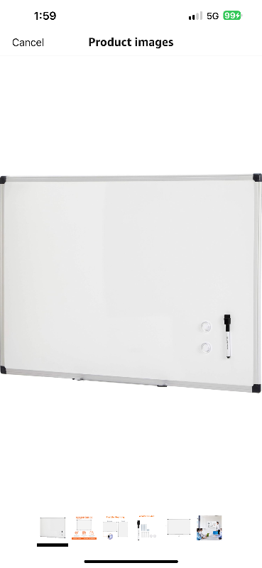 Photo 1 of Amazon Basics Magnetic Dry Erase Whiteboard, 36 x 24-Inch, Aluminum Frame, Silver/White