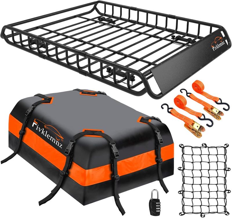 Photo 1 of **SEE NOTES** FIVKLEMNZ Roof Rack Cargo Carrier Basket Universal 51" X 36" X 5" + Waterproof Cargo Bag 15 Cubic Ft 46" X 34" X 17" and Cargo Net...