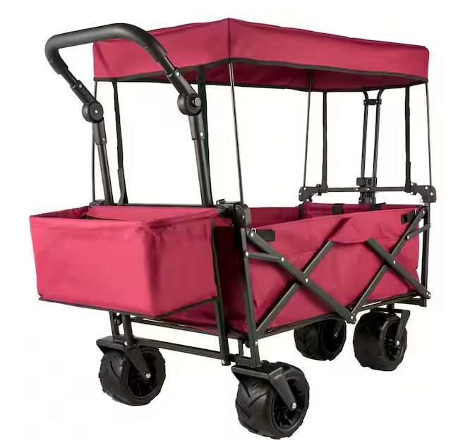 Photo 1 of ***MISSING CANOPY AND A WHEEL - SEE PICTURES - USED***
VEVOR 3 cu.ft. Collapsible Wagon Cart Over-sized Wheels Portable Folding Steel Garden Cart with Adjustable Handles, Red