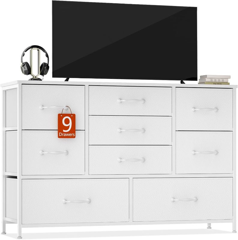 Photo 1 of (READ CLERK NOTES) Furnulem White Dresser with 9 Large Drawers for 55'' Long TV Stand Entertainment Center,Wood Shelf Storage for Bedroom,Living Room,Closet,Entryway,Sturdy Metal Frame
