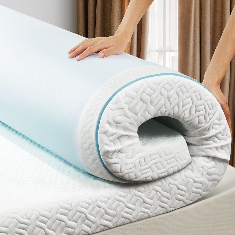 Photo 1 of 4 inch Non-Slip Design Gel Memory Foam Mattress Topper with Removable & Washable Cover for Cooling Sleep,Pressure Relief ,CertiPUR-US Certified - Queen
