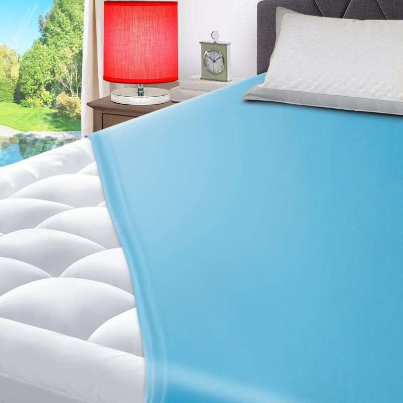 Photo 1 of 
ELEMUSE Cooling Blue King Dual Layer Mattress Pad Cover, Cool-to-Touch Fitted Sheet Plus Soft Mattress Topper for Hot Sleepers, Supportive Pillowtop.