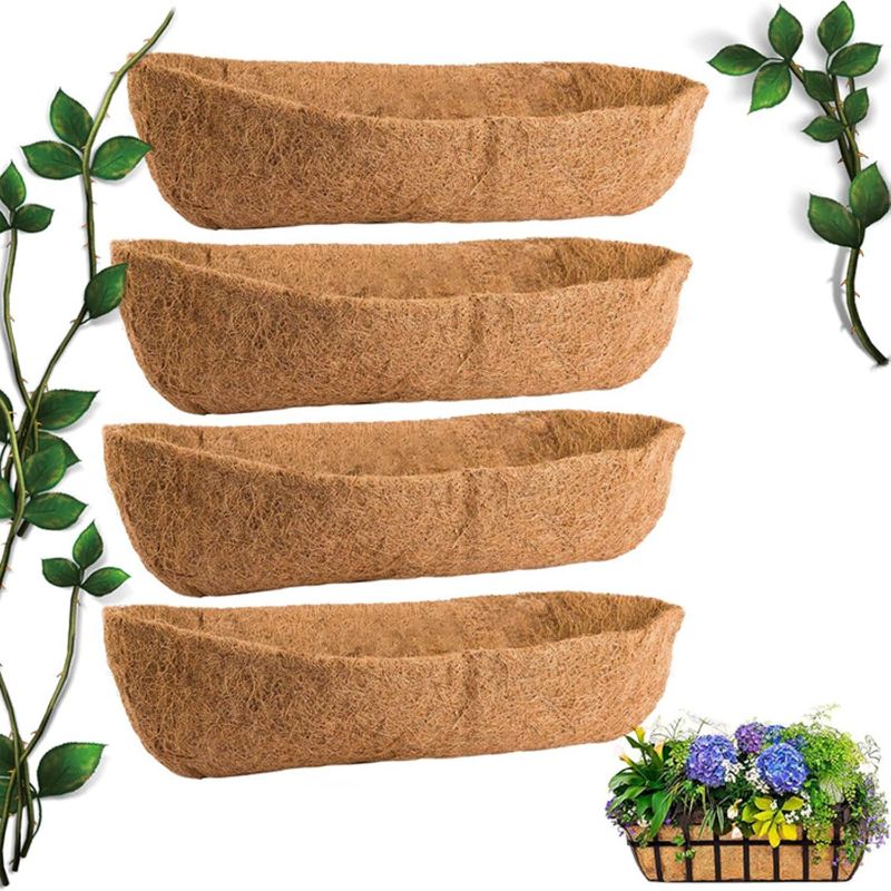 Photo 1 of 
CHAOMIC Natural Coconut Coir Planter Replacement Coco Liner (24inches) - 4 Pack, Half Moon Shape, Indoor Use, for Window Flower Box