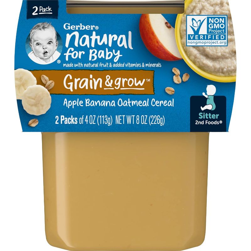 Photo 1 of 
Gerber Baby Food, 2nd Foods, Mixed Cereal, Apple Banana Oatmeal Cereal Puree, 4 Ounce Tubs, 2-Pack (Pack of 8)