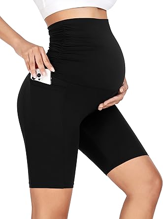 Photo 1 of  Maternity Biker Shorts with Pockets Over Belly Summer 8'' High Waisted Workout Gym Active Pregnancy Short Leggings