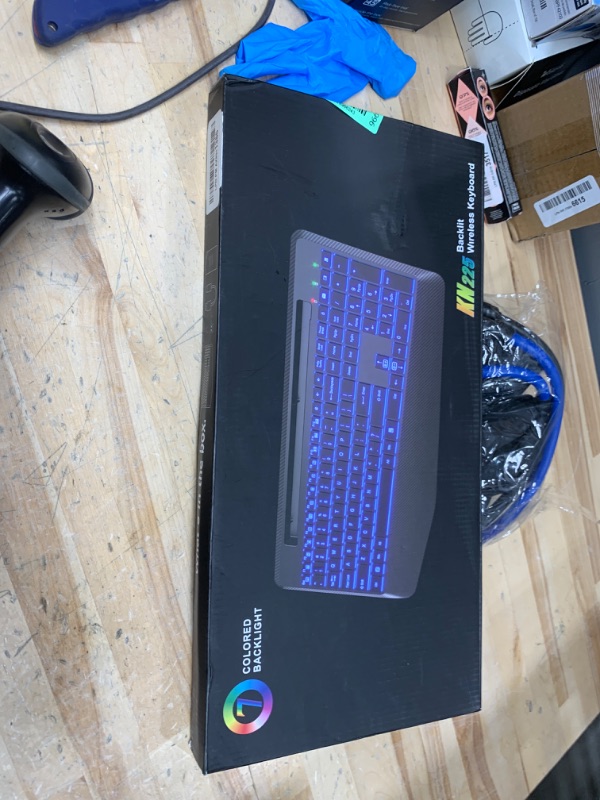 Photo 1 of Wireless Keyboard with 7 Colored Backlits, Wrist Rest, Phone Holder, Rechargeable Ergonomic Computer Keyboard with Silent Key, Full Size Lighted Keyboard for Windows, Mac, PC, Laptop (Rose gold)