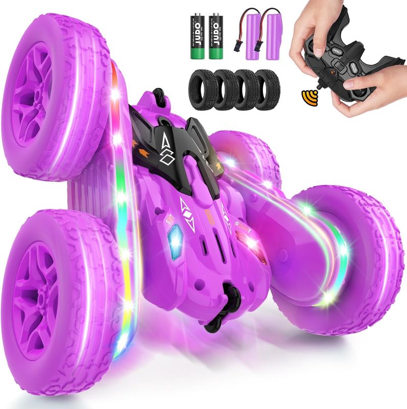 Photo 1 of (MISSING REMOTE) 
Remote Control Car,RC Cars with sides light strip and Headlights,Double Sided 360 Flips Rotating RC Stunt Car,2.4Ghz All Terrain Toys for Ages 4-6 Kid Toy for Boys Girls Birthday Gift(Purple)