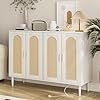 Photo 1 of 
Rattan Sideboard Buffet Cabinet, 4 Doors Accent Storage Cabinet, Console Table Coffee Bar with Power Outlet, Adjustable Shelves for Kitchen, Dining Room, Hallway, Living Room, White