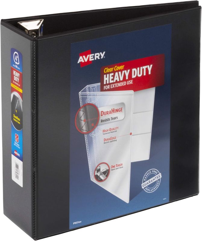 Photo 1 of Avery Heavy-Duty View 3 Ring Binder, 4 Inch One Touch EZD Rings, 4.5 Inch Spine, 1 Black Binder (79604)