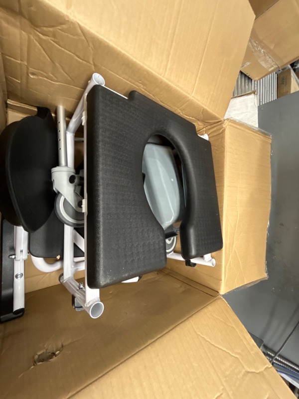 Photo 1 of VEVOR Shower Commode Wheelchair with 4 Lockable Wheels, Footrests, Flip-up Arms, 3-Level Adjustable Height, 5L Removable Bucket, 350 LBS Capacity, Commode Chair for Adults Seniors