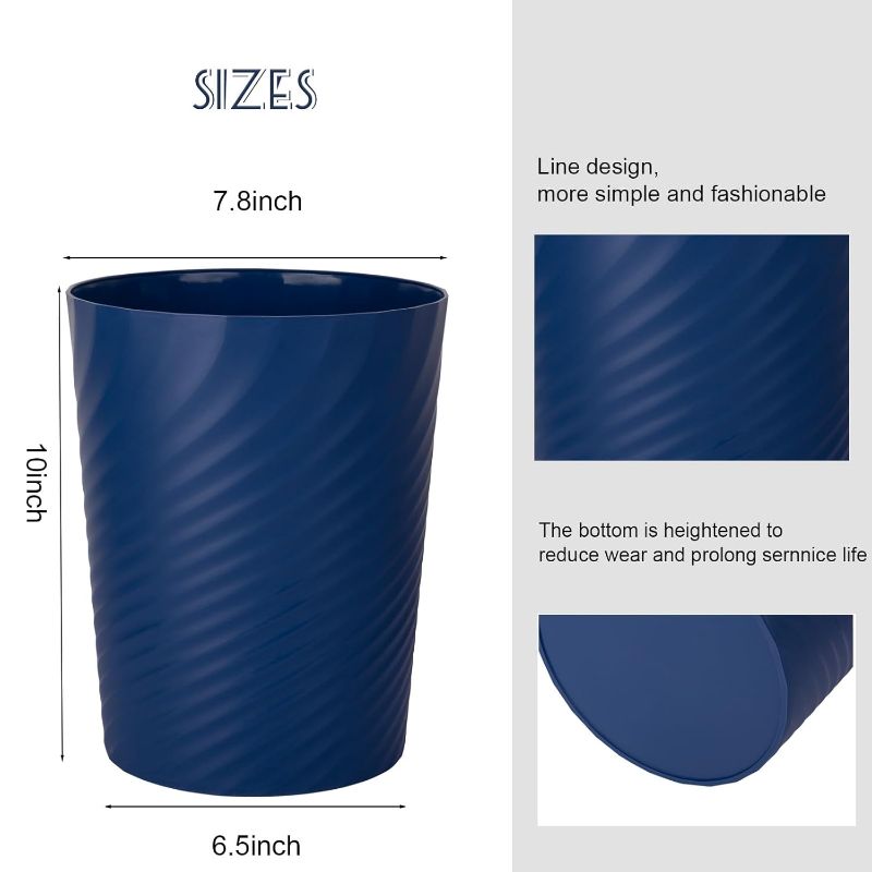 Photo 1 of *2 PACK* UUJOLY Plastic Small Trash Can Wastebasket, Garbage Container Basket for Bathrooms, Laundry Room, Kitchens, Offices, Kids Rooms, Dorms, (BLUE, 1.8 Gallon/2 Pack)