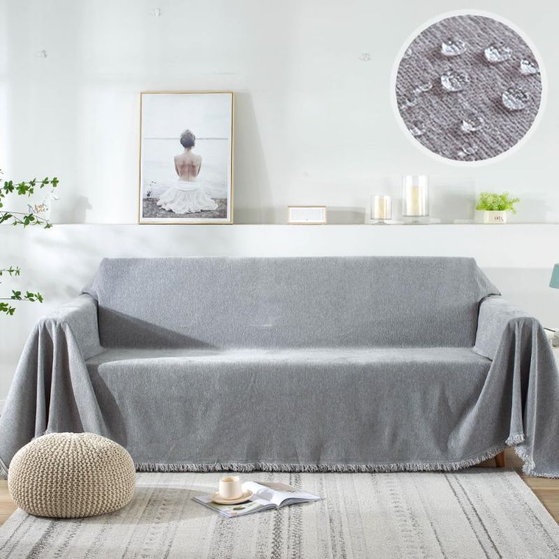 Photo 1 of Awjcsv Sofa Covers Washable Dog Couch Cover Blanket Couch Covers for 3 Cushion Couch Sofa Pet Friendly, Chenille Soft Cover with Tassels (Light Gray, 71" x 118")