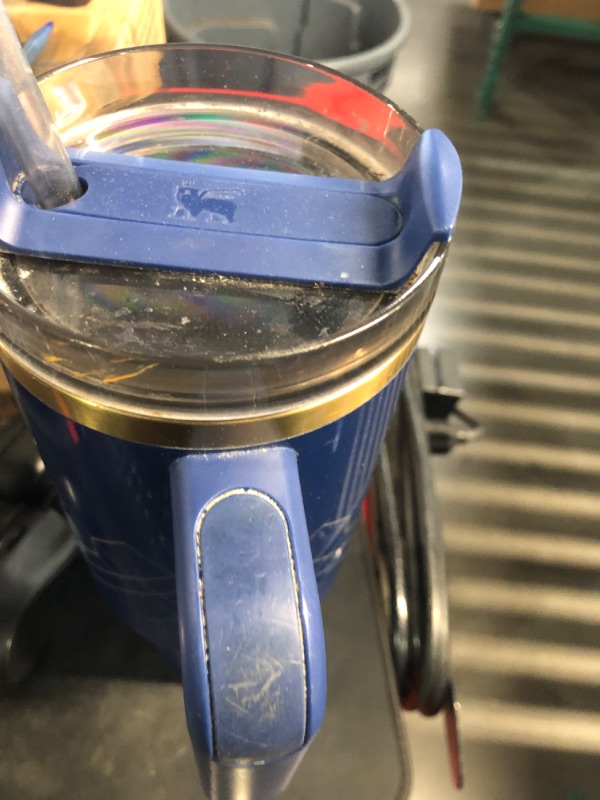 Photo 2 of ***(MINOR DAMAGE/ SEE NOTES) ***
Stanley Quencher H2.0 FlowState Stainless Steel Vacuum Insulated Tumbler with Lid and Straw for Water, Iced Tea or Coffee, Smoothie and More, BLUE WITH GOLD DESIGN, 40oz