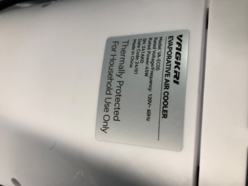 Photo 3 of ***USED - MISSING ICE PACKS - POWERS ON - UNABLE TO TEST FURTHER***
VAGKRI Evaporative Air Cooler, 80° Oscillation Swamp Cooler with Ice Packs, Air Cooler with Remote Control, 24H Timer, 3 Wind Speeds & 4 Modes for Indoor Use