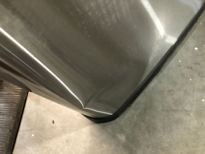 Photo 4 of ***MAJOR DAMAGE - CRACKED AND DENTED - SEE PICTURES - PEDAL DOESN'T WORK***
QUALIAZERO 50L/13Gal Heavy Duty Hands-Free Stainless Steel Commercial/Kitchen Step Trash Can, Fingerprint-Resistant Soft Close Lid Trashcan, 50L / 13 GAL