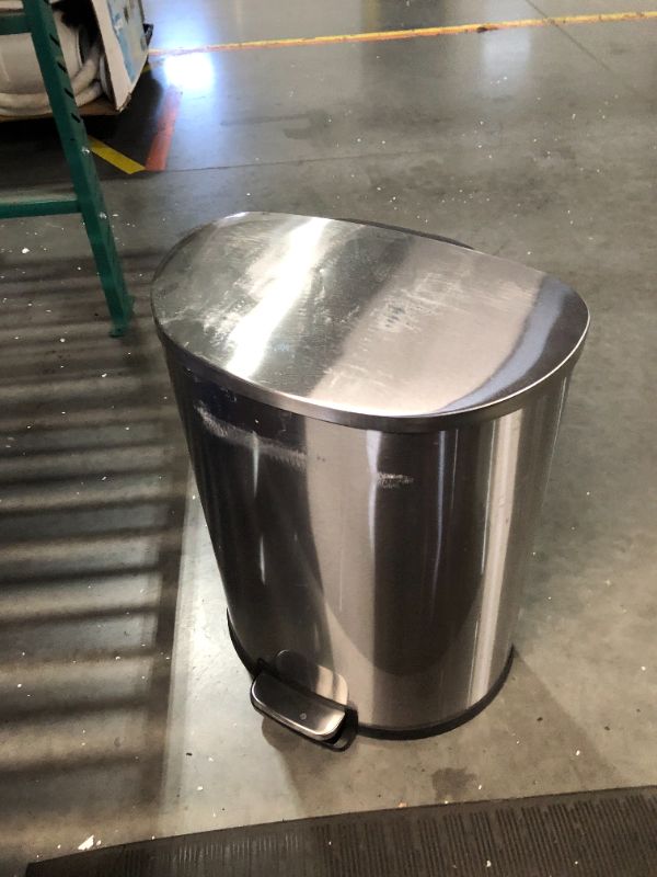 Photo 2 of ***MAJOR DAMAGE - CRACKED AND DENTED - SEE PICTURES - PEDAL DOESN'T WORK***
QUALIAZERO 50L/13Gal Heavy Duty Hands-Free Stainless Steel Commercial/Kitchen Step Trash Can, Fingerprint-Resistant Soft Close Lid Trashcan, 50L / 13 GAL