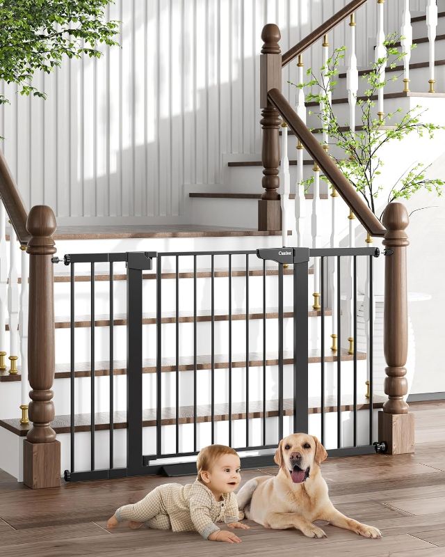 Photo 4 of Cumbor 29.7"-51.5" Baby Gate Extra Wide, Safety Dog Gate for Stairs Easy Walk Thru Auto Close Pet Gates for The House, Doorways, Child Gate Includes 4 Wall Cups, Black-Mom's Choice Awards Winner
