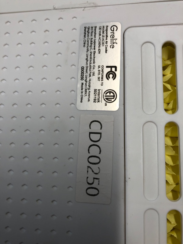 Photo 7 of ***USED - POWERS ON - UNABLE TO TEST FURTHER***
Grelife Portable Evaporative Air Cooler, 3-IN-1 Oscillation Air Cooler with Fan & Humidifier, 3 Wind Speeds, 3 Modes, 12H Timer, 1.58Gal Water Tank, 4 Ice Packs for Bedroom Living Room Office Garage White