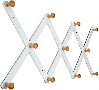 Photo 1 of SKOLOO Wooden Wall Hat Rack, Large Accordion Wall Hanger, Modern, Expandable Coat Rack Wall Mounted, Solid Wood Wall Hat Hanger, 11 Peg, Natural & White