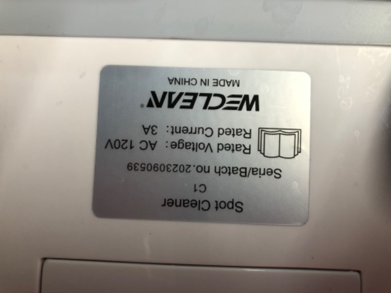 Photo 4 of ***HEAVILY USED AND DIRTY - POWERS ON - UNABLE TO TEST FURTHER***
WECLEAN C1 Carpet Upholstery Cleaner Machine, Portable Spot Cleaner, Stain Remover with Brush for Couch and Rug (White) , Lavadora de Tapiceria de Carros, Chiar Washer 13.5*8.7*13.9 inch