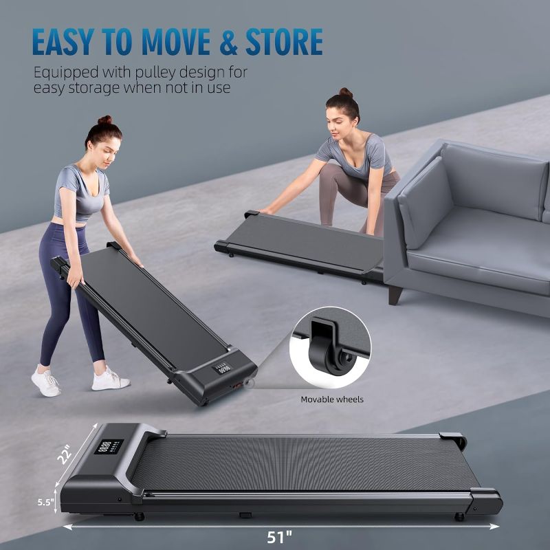 Photo 4 of (USED/MINOR DASMAGE/ SEE NOTES) Walking Pad?Under Desk Treadmill 2 in 1 Treadmills?Portable Walking Treadmill 2.5HP, 320lbs Max Weight Remote Control LED Display,Installation-Free Jogging Machine for Home/Office