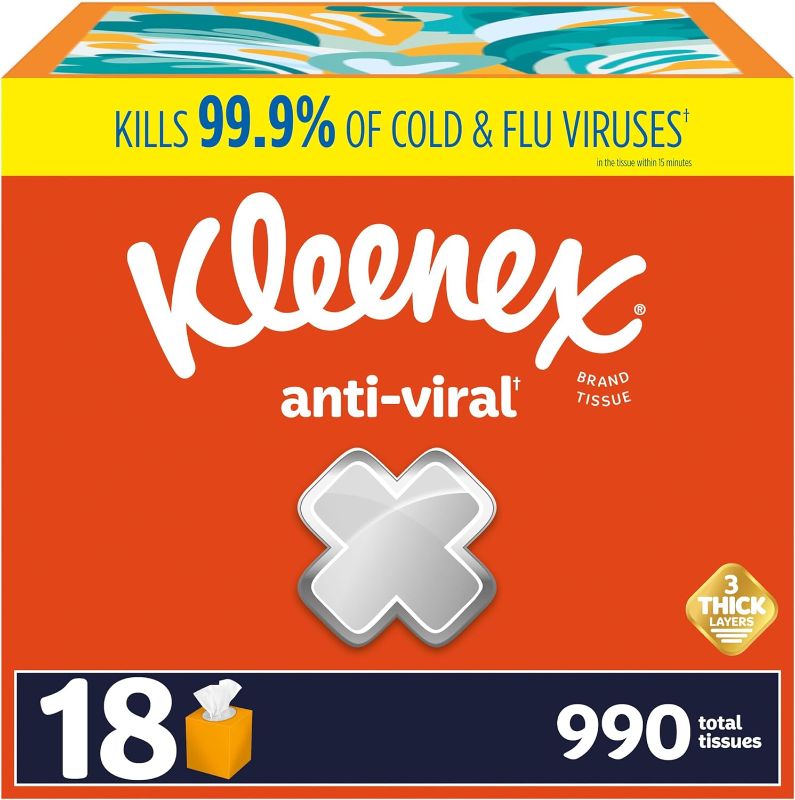 Photo 3 of Kleenex Anti-Viral Facial Tissues, Classroom or Office Tissue, 18 Cube Boxes, 55 Tissues per Box, 3-Ply (990 Total Tissues)
