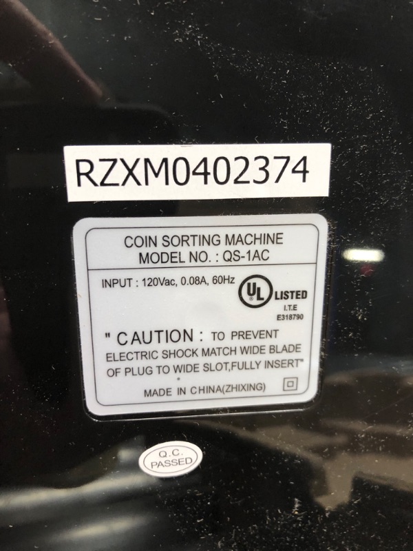 Photo 5 of ***DAMAGED - SEE COMMENTS***
Royal Sovereign Electric Coin Sorter, Patented Anti-Jam Technology, 1 Row of Coin Counting (QS-1AC),Black