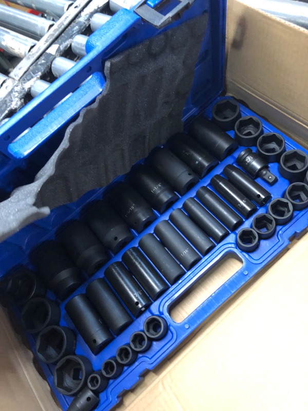 Photo 3 of 39PCS 1/2-Inch Drive Impact Socket Set, CR-V Steel Standard & Deep Socket, SAE, 3/8" to 1-1/2", Universal Joint of 1/2", 6-Point Hex Radius Corner Design
