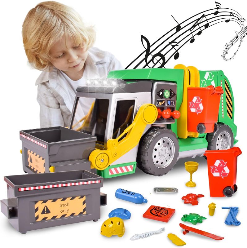 Photo 1 of *non refundable - parts broken* 19’’ 3-N-1 Maxx Recycler – Large Garbage Truck Toy with Lights, Sounds and Motorized Drive | Realistic Trash Truck with Dual Joystick Controllers - Sunny Days Entertainment | Green
