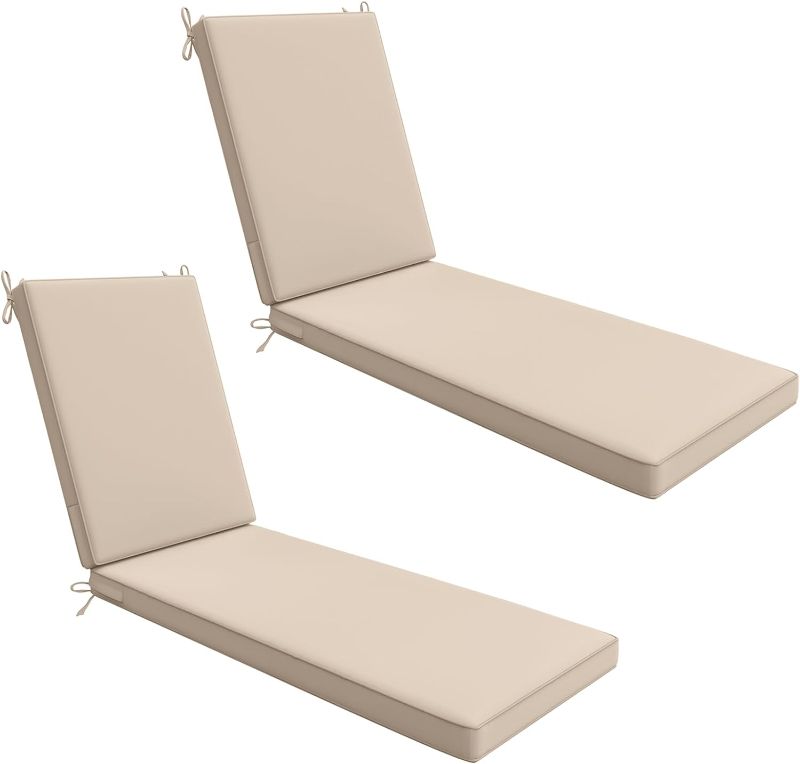 Photo 1 of AAAAAcessories Outdoor Chaise Lounge Cushions for Patio Furniture Lounge Chairs Set of 2, Waterproof Fabric, 72 x 21 x 3 Inch, Beige
